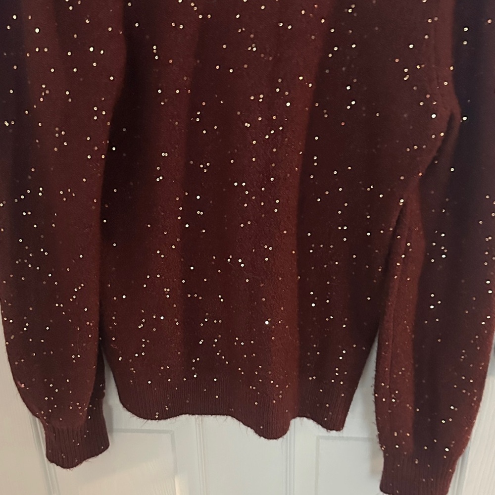 LOFT Burgundy V-Neck Sweater with Glitter Details - Picture 9 of 10